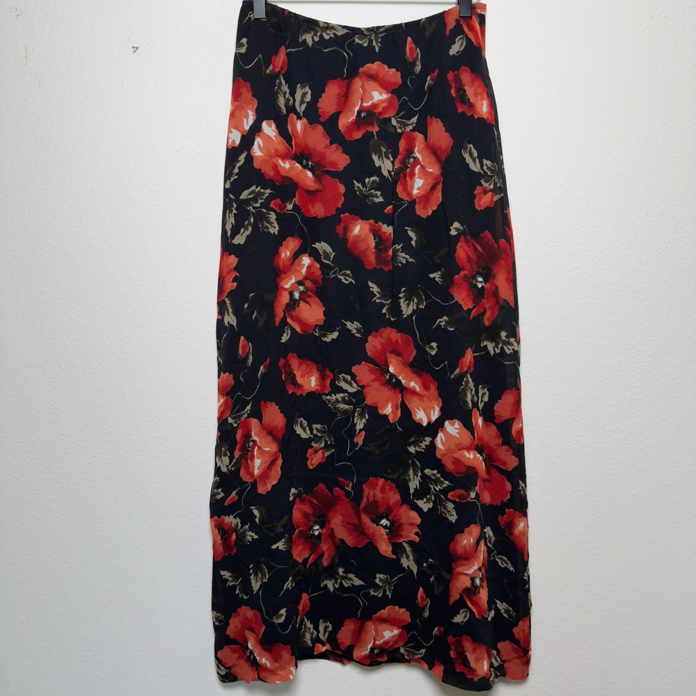 VTG 90s Fairy Grunge Women Skirt Small Black‎ Red Floral Button Whimsigoth Maxi - Picture 4 of 7